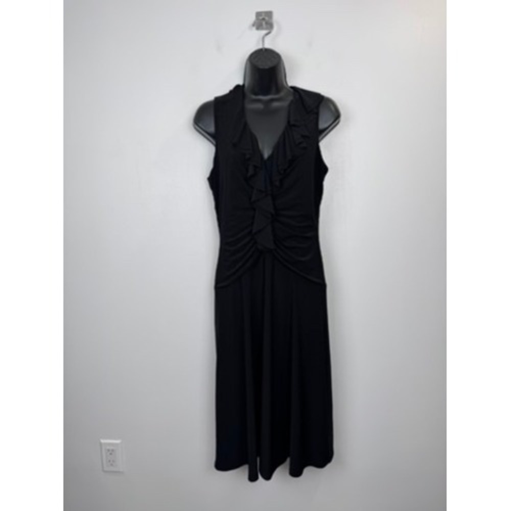 Lauren Ralph Lauren Womens Black Ruffle V-Neck Sleeveless Midi Dress 6